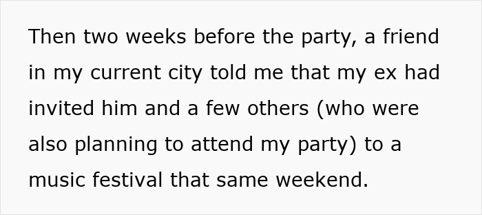 Text about longtime friends and a ghost friend event planning for a birthday party and music festival attendance.