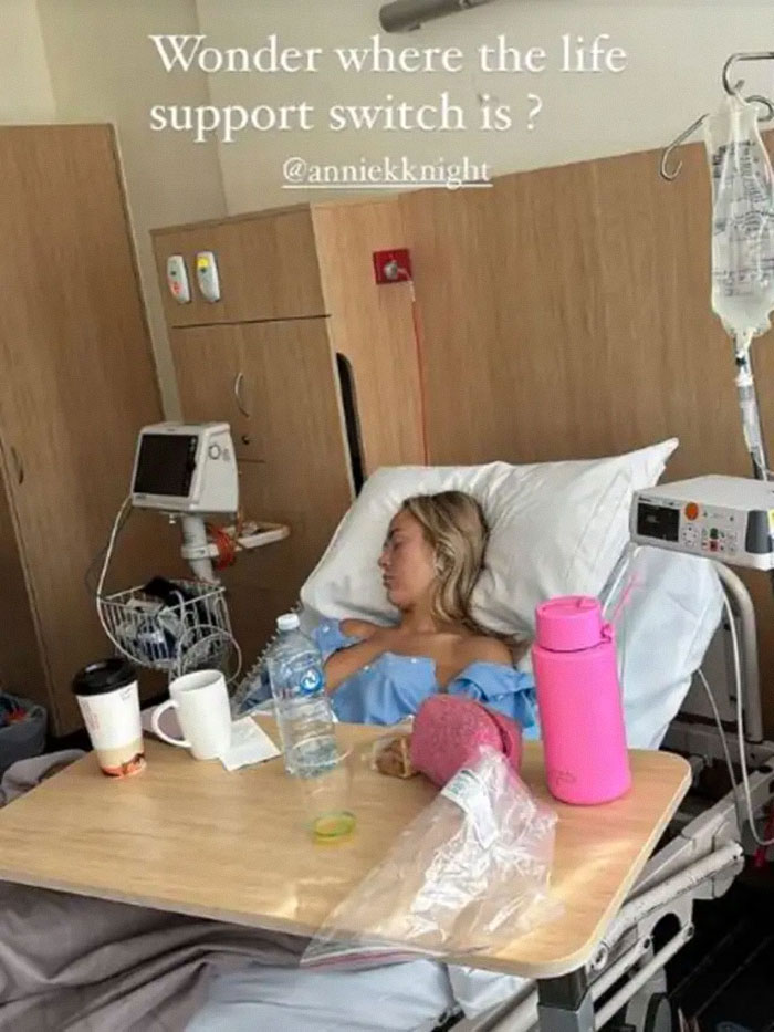 Adult star in hospital bed resting with medical equipment nearby, reflecting bold future plans after hospitalization.