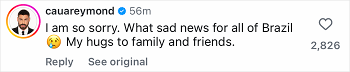 Screenshot of an Instagram comment expressing sorrow over tourist trapped 1600ft inside active volcano and losing life after 4 days.