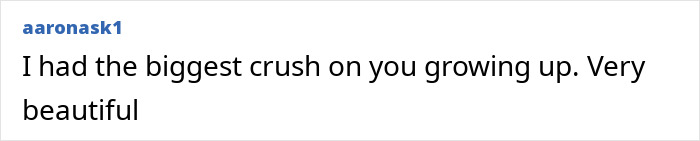 Comment from user aaronask1 expressing admiration, saying they had a crush and found the beloved 70s TV actress very beautiful. Comment from user aaronask1 expressing admiration, saying they had a crush and found the beloved 70s TV actress very beautiful.