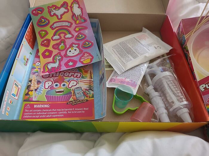 Unicorn-themed science kit with colorful stickers and tools for creative play, ideal for shopping for a 12-year-old gift.