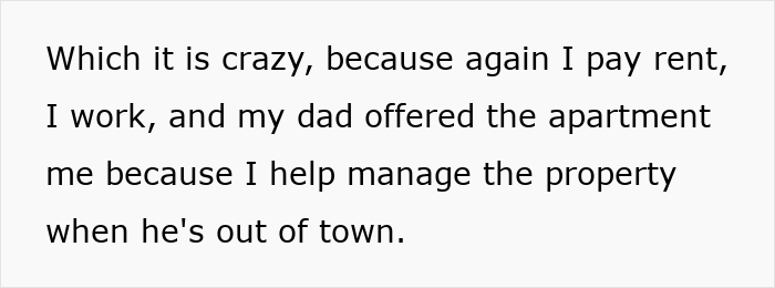 Text excerpt about a man managing property and paying rent related to a harmless prank on girlfriend&rsquo;s sister.