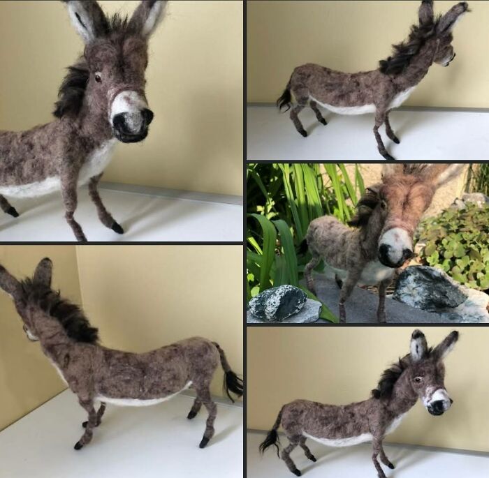 Felt donkey craft with uneven fur and disproportionate features, one of many horrible crafts shamed by netizens online.