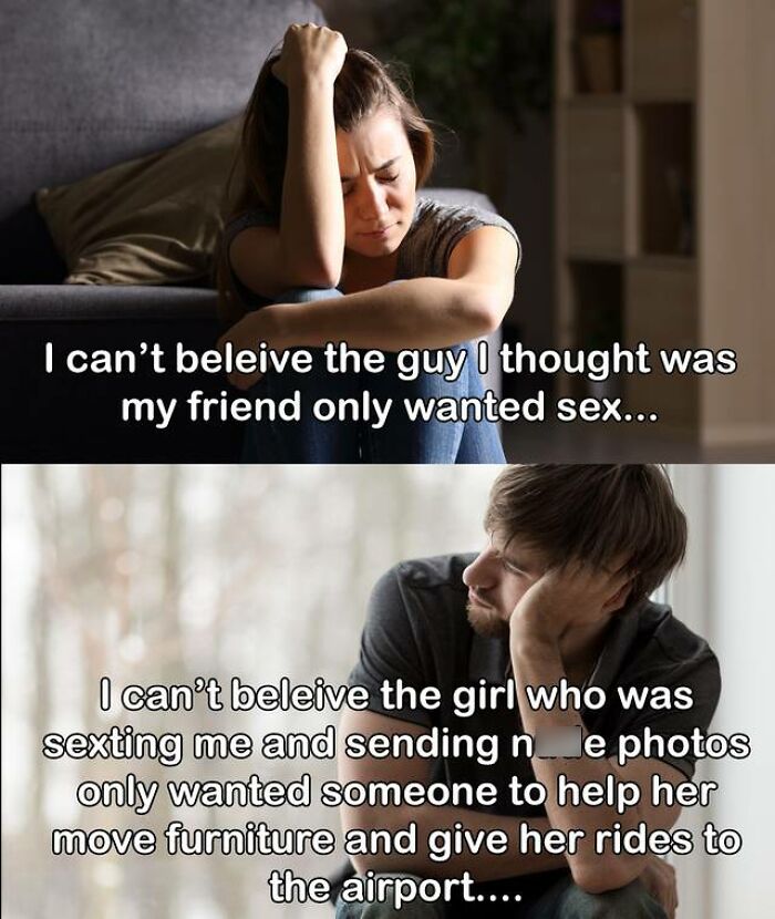 Woman and man expressing frustration, highlighting exhausting relationship misunderstandings and emotional disconnect in their interactions.