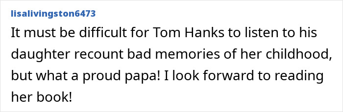 Comment expressing concern for Tom Hanks after daughter reveals confusion, violence, and deprivation in childhood.
