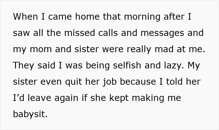 Text about 14YO feeling paranoid and sleep-deprived after sister dumps infant on her, causing daily babysitting stress.