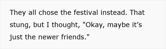 Text excerpt discussing feelings about longtime friends and the idea of a ghost friend on a birthday event.