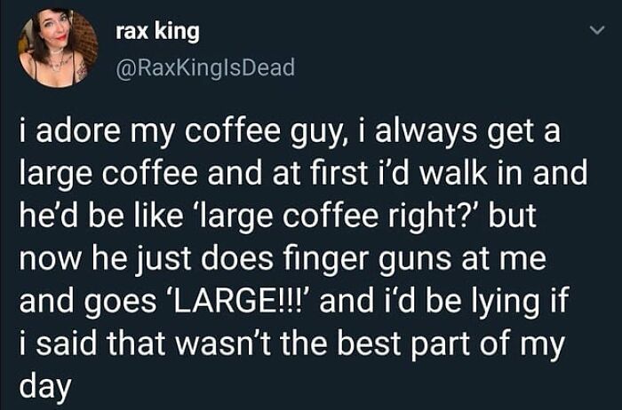 Twitter post about a wholesome coffee interaction highlighting feel-good moments to restore faith in humanity.