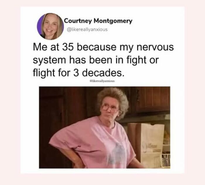 Funny meme showing a woman in a pink shirt with hands on hips illustrating stress from a hard day.