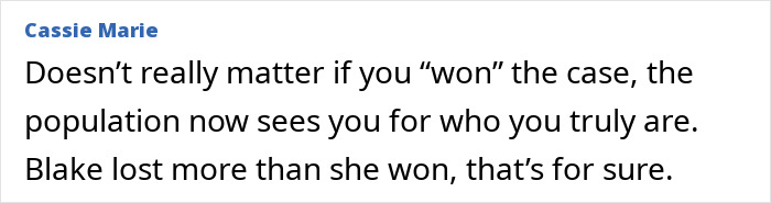 Screenshot of a comment discussing Blake Lively and Justin Baldoni&rsquo;s $400M lawsuit being dismissed.
