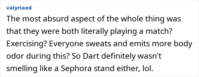 Text post discussing a tennis star addressing opponent comments about body odor during a match.