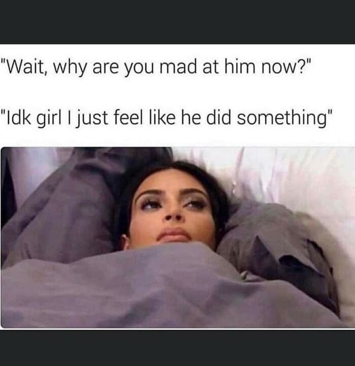 Woman lying in bed looking annoyed with text about feeling mad in a relationship, showing exhausting relationship moments.