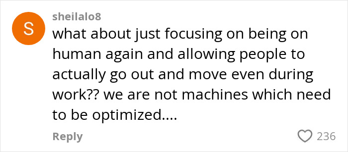 Comment by user sheilalo8 discussing the benefits of moving during work and human-focused activity, related to Japanese walking trend. Comment by user sheilalo8 discussing the benefits of moving during work and human-focused activity, related to Japanese walking trend.
