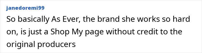 Screenshot of a social media comment criticizing Meghan Markle’s brand for selling products from Williams Sonoma without credit. Screenshot of a social media comment criticizing Meghan Markle’s brand for selling products from Williams Sonoma without credit.