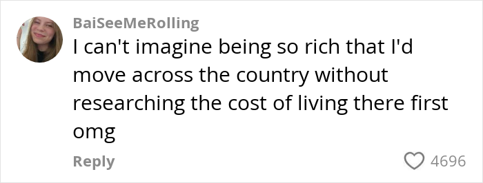 Social media comment by Aussie influencer in the US complaining about cost of living, sparking online outrage.