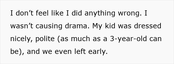 Text excerpt about a young mom defending her actions after bringing her illegitimate kid to a family wedding. Text excerpt about a young mom defending her actions after bringing her illegitimate kid to a family wedding.