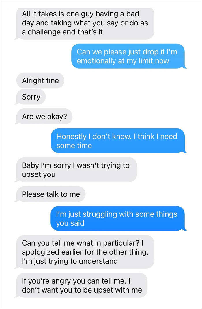 Text message conversation showing emotional struggle and apology after confrontation involving kidnapping drunk girl scenario. Text message conversation showing emotional struggle and apology after confrontation involving kidnapping drunk girl scenario.