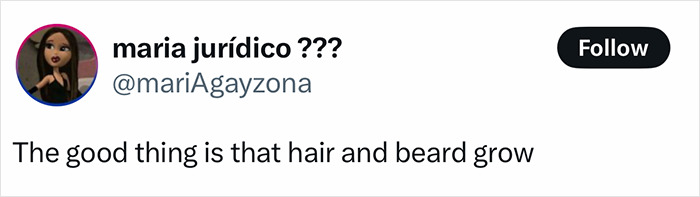 Tweet screenshot showing a comment about hair and beard growth in a discussion on homeless man&rsquo;s makeover controversy.
