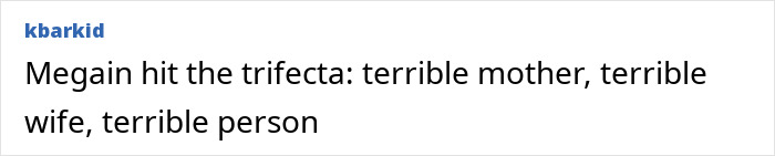 Screenshot of a social media comment accusing Meghan Markle of being a terrible mother, wife, and person.