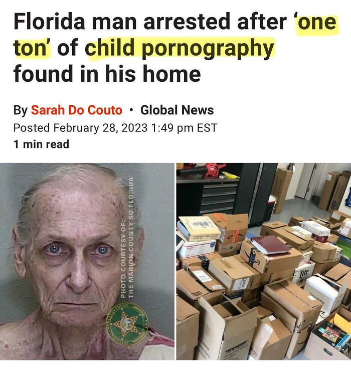 Florida man arrested with one ton of child pornography, highlighting the issue of traumatizing the next generation.