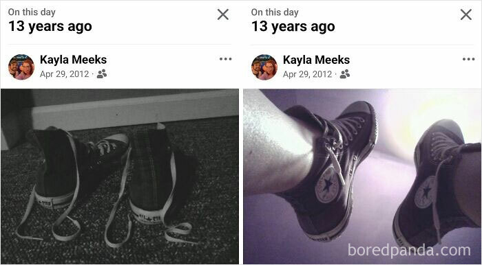 Black and white and color photos of Converse shoes symbolizing a Facebook group for people between Millennials and Gen Z.