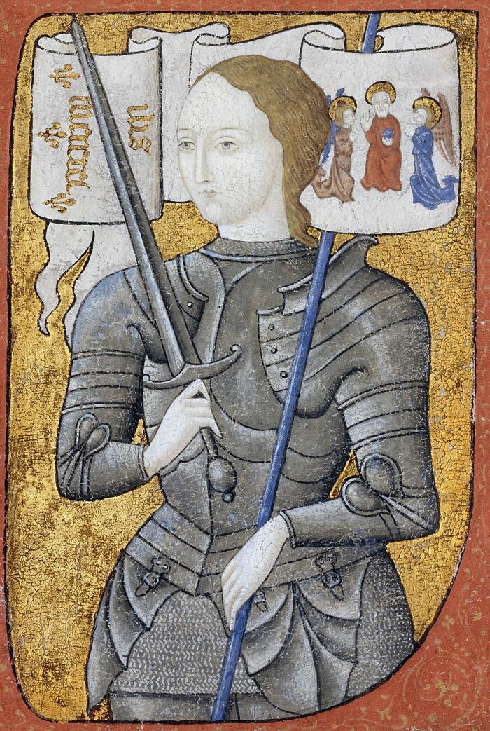 Medieval warrior in armor holding a sword and banner, representing no peaceful solution and strong opinions.