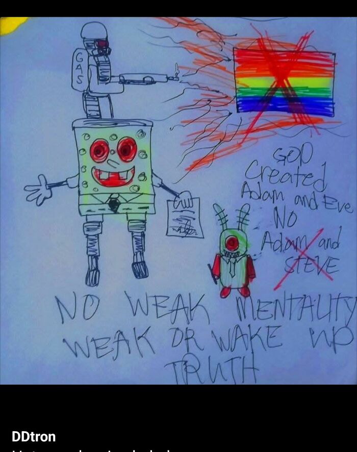 Crude DIY drawing of cartoon characters with graffiti style text, illustrating horrendous craft shaming and failed projects.