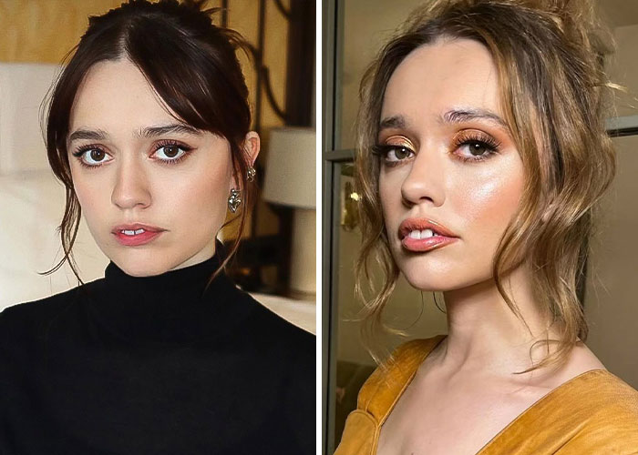 Mujer con labios separados y mirada directa aceptando peculiaridades únicas en dos fotos con estilos diferentes.