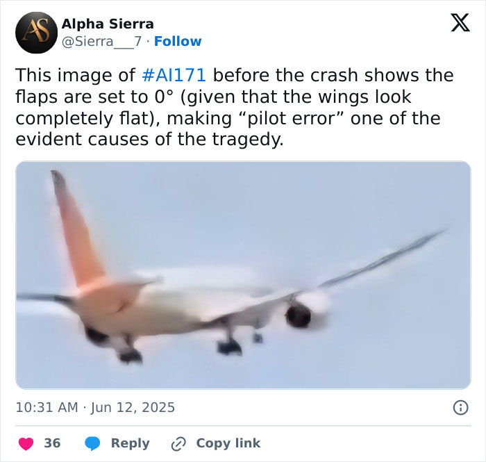 Blurry image of airplane with flat wings during unusual take-off, linked to expert claims of evil intent after crash.
