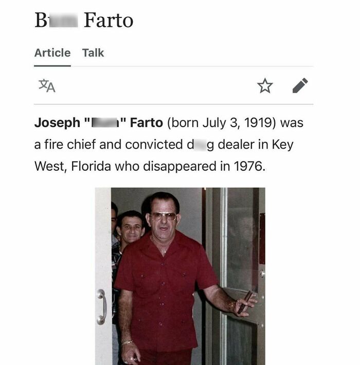 Screenshot of a Wikipedia article featuring a man in a red shirt, part of funny and interesting Wikipedia snippets.