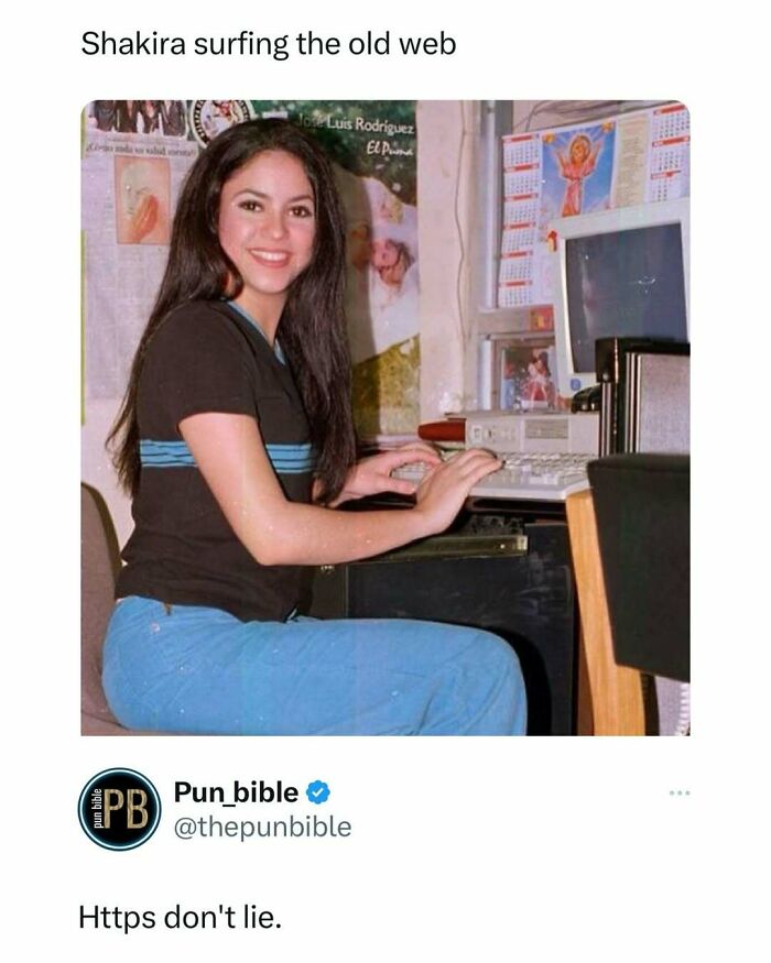 Young woman at an old computer with caption pun meme highlighting wordplay comedy humor and pun memes.