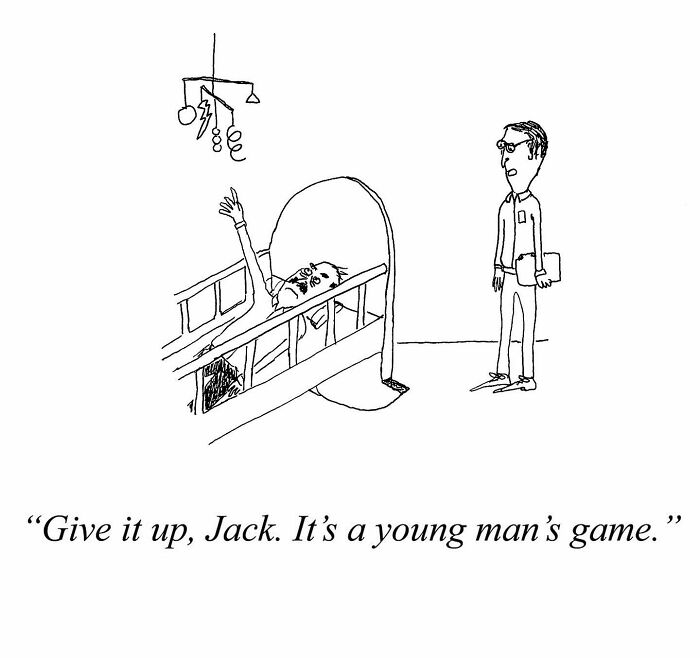 One-panel comic by Tom Reese showing a man in bed told to give up, highlighting humor in one-panel comics.