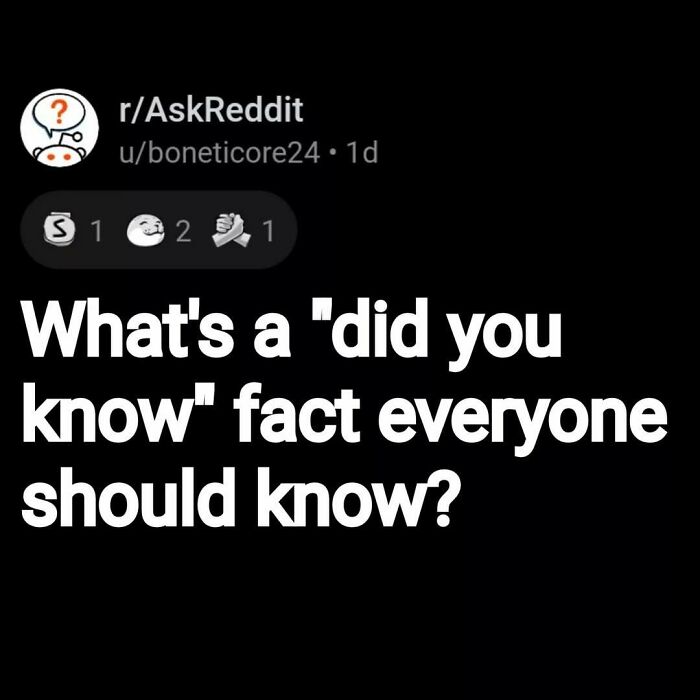 Screenshot of a Reddit AskReddit question asking for a did you know fact that everyone should know, related to eerie questions.