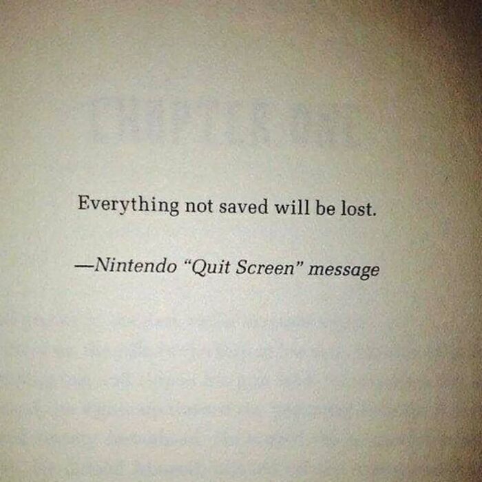 Text meme showing a Nintendo quit screen message: Everything not saved will be lost, appealing to intellectuals.