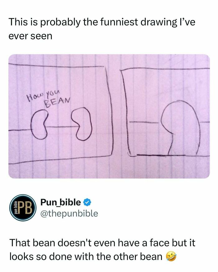 Simple hand-drawn pun meme featuring two beans, illustrating hilarious wordplay in comedy.