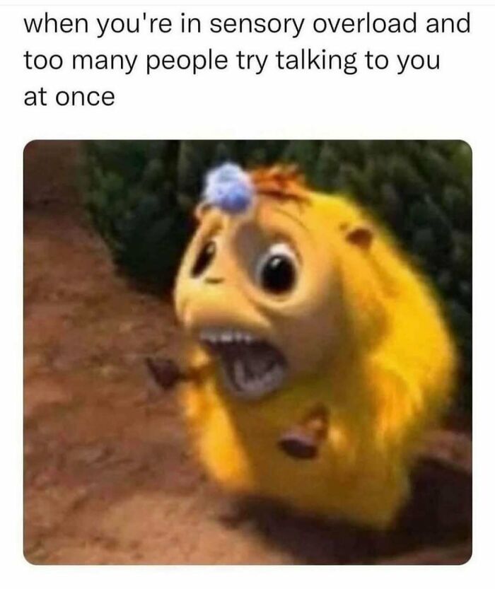 Yellow animated creature with a shocked expression, illustrating relatable energy during sensory overload moments.