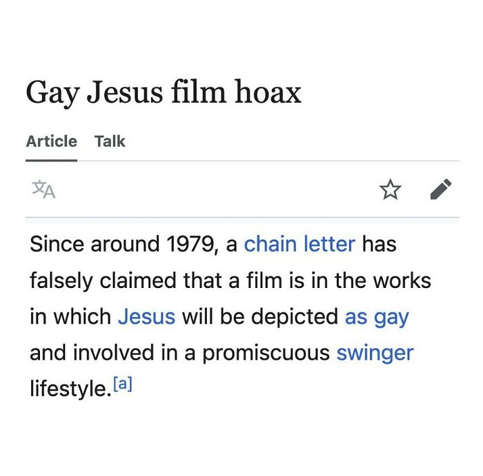 Snippet from a Wikipedia article showing a hoax about a film depicting Jesus, part of funny Wikipedia snippets.