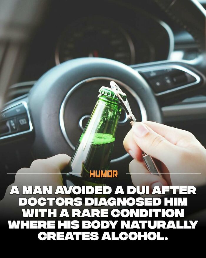 Hand opening a green bottle in a car with steering wheel visible, illustrating facts to satiate brain craving knowledge.
