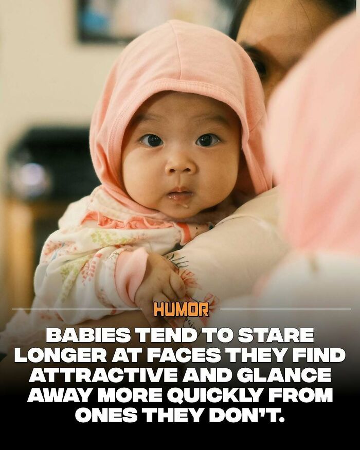 Baby wearing a pink hood staring intently, illustrating new knowledge facts about attraction and attention in infants.