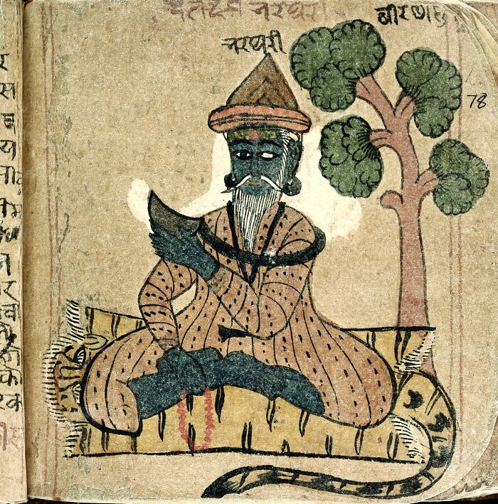Ancient illustration of a seated bearded man with a pipe under a tree, representing famous paradoxes that confuse smart people.