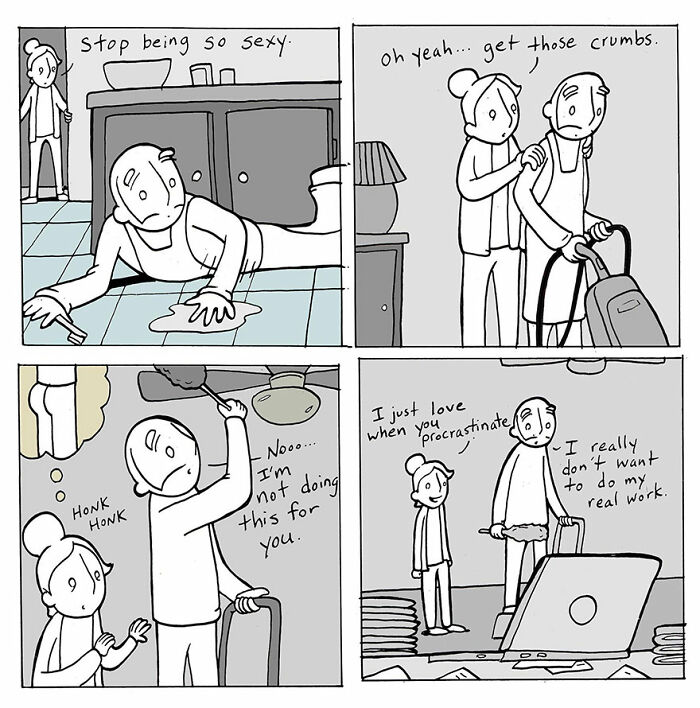 Comic panels by Lunarbaboon showing kindness through caring actions and support in everyday situations.