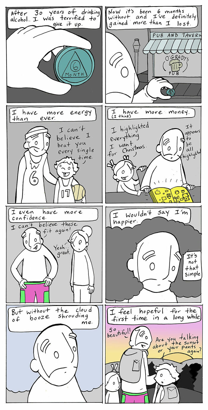 Lunarbaboon comic showing personal growth, hope, and the powerful impact of kindness in everyday life moments.