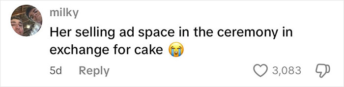 Screenshot of a social media comment criticizing selling ad space during a wedding, related to date changed last minute wedding shaming.