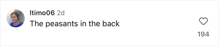 Comment on social media post reading The peasants in the back, referencing elves photobombing Lauren S&aacute;nchez&rsquo;s bridal pics.