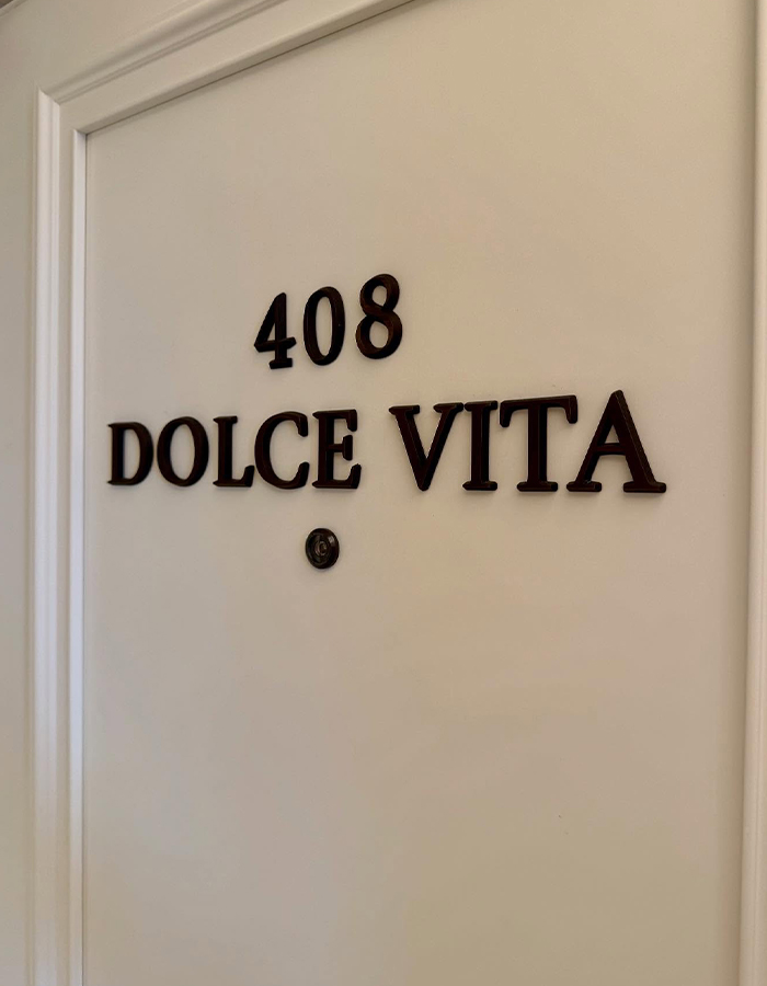 Room door numbered 408 with Dolce Vita sign, possibly linked to Jeff Bezos secret 48M wedding location revealed by Ivanka Trump. Room door numbered 408 with Dolce Vita sign, possibly linked to Jeff Bezos secret 48M wedding location revealed by Ivanka Trump.