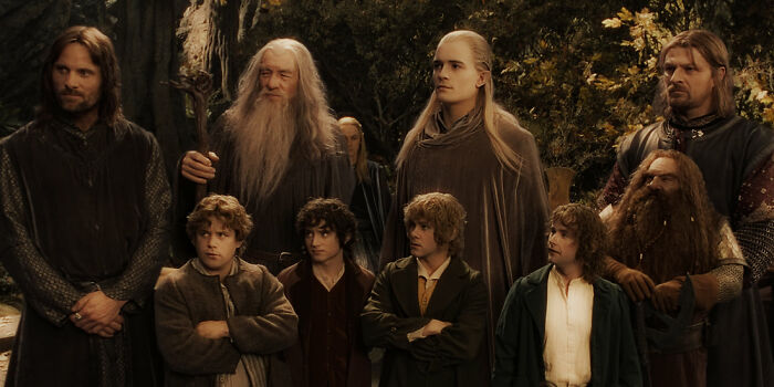 Group of Lord of the Rings characters outdoors, related to a LOTR trivia challenge testing knowledge with 27 questions.