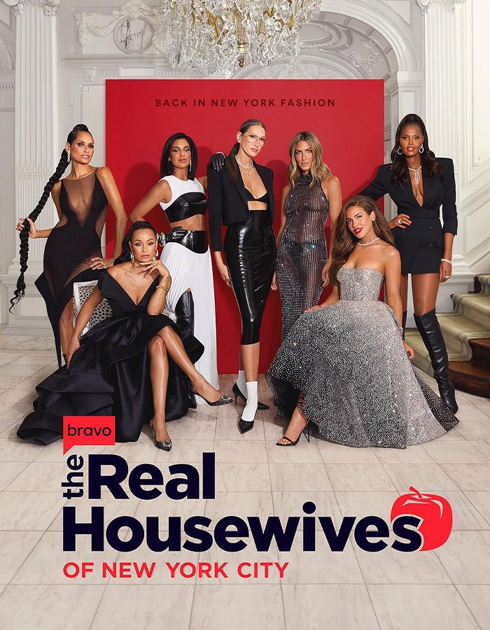 Cast of Real Housewives of New York City posing during fashion event, highlighting Real Housewives exec childbirth tragedy.