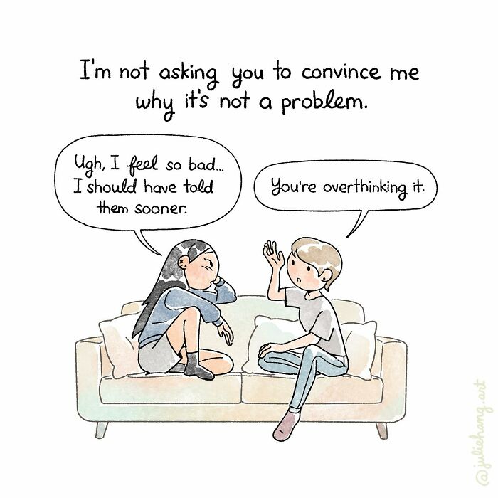 Two people on a couch sharing a heartfelt conversation illustrating the ups and downs of life in a moving story.