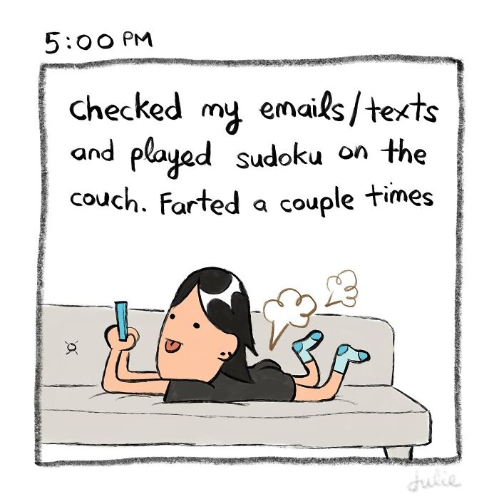 Illustration showing a person playing sudoku and checking emails on a couch, capturing the ups and downs of life.