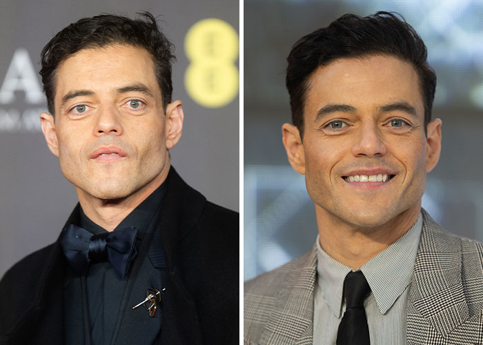 Actor en dos fotografías mostrando sus peculiaridades únicas con distintos estilos de traje y expresiones faciales.